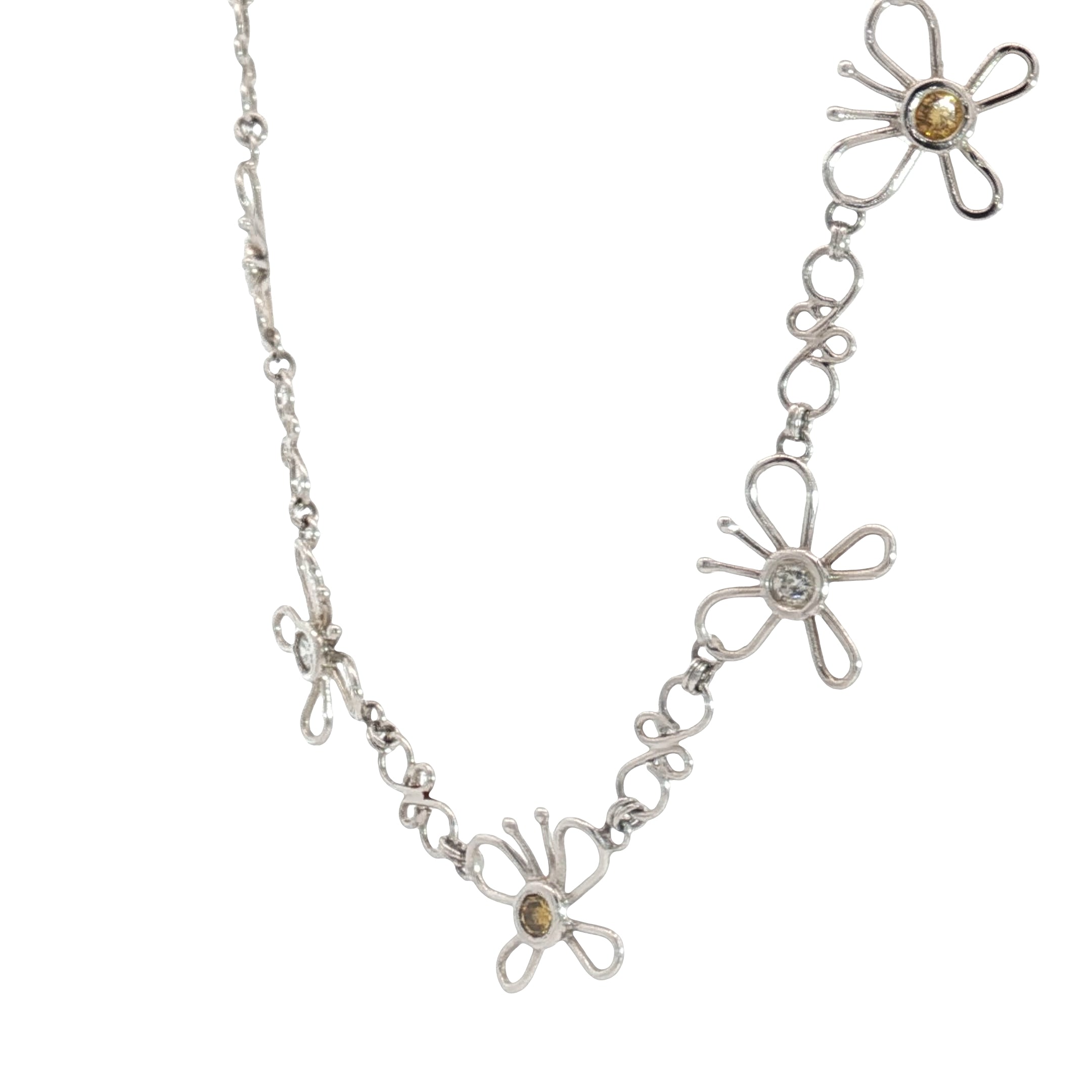 Platinum .25ct White and Yellow Round Diamond Irradiated Hand Made Butterfly Necklace