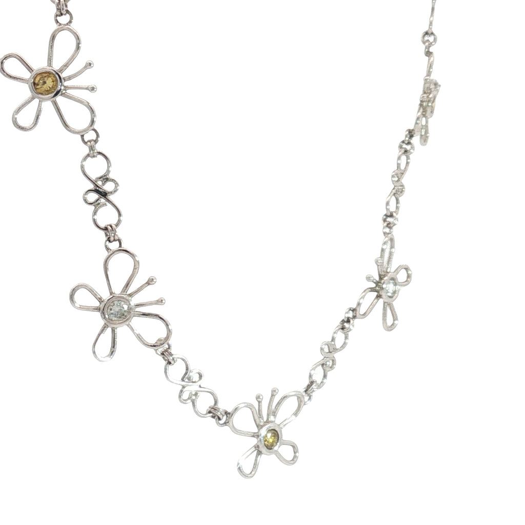 Platinum .25ct White and Yellow Round Diamond Irradiated Hand Made Butterfly Necklace