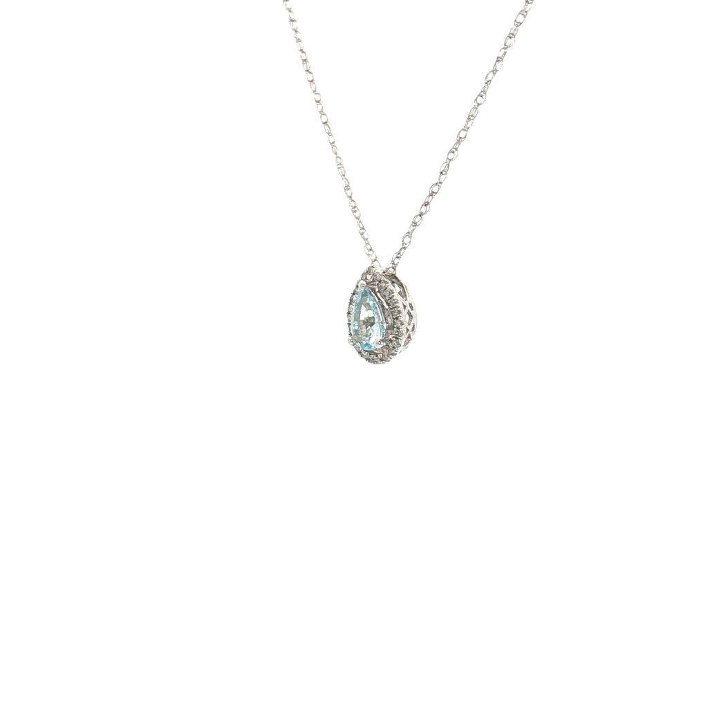 14k White Gold .50ct Pear Shape  Aquamarine/ .10ct G SI1 Round Pendant
