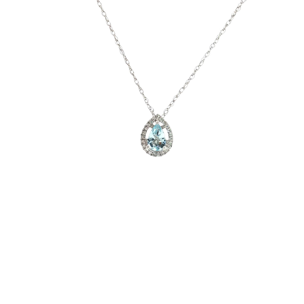 14k White Gold .50ct Pear Shape  Aquamarine/ .10ct G SI1 Round Pendant