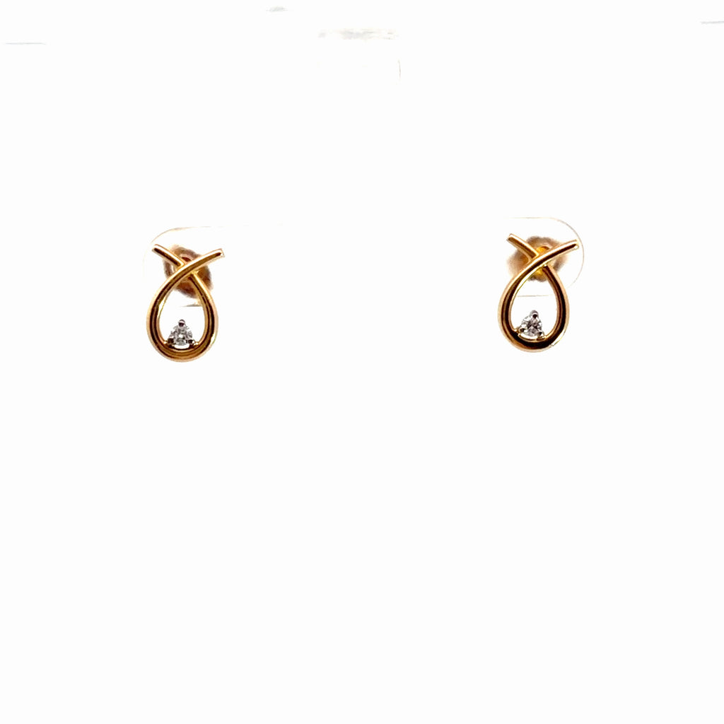 14k Yellow Gold .05ct G SI1 Round Diamond Ribbon Stud Earrings 2 gram