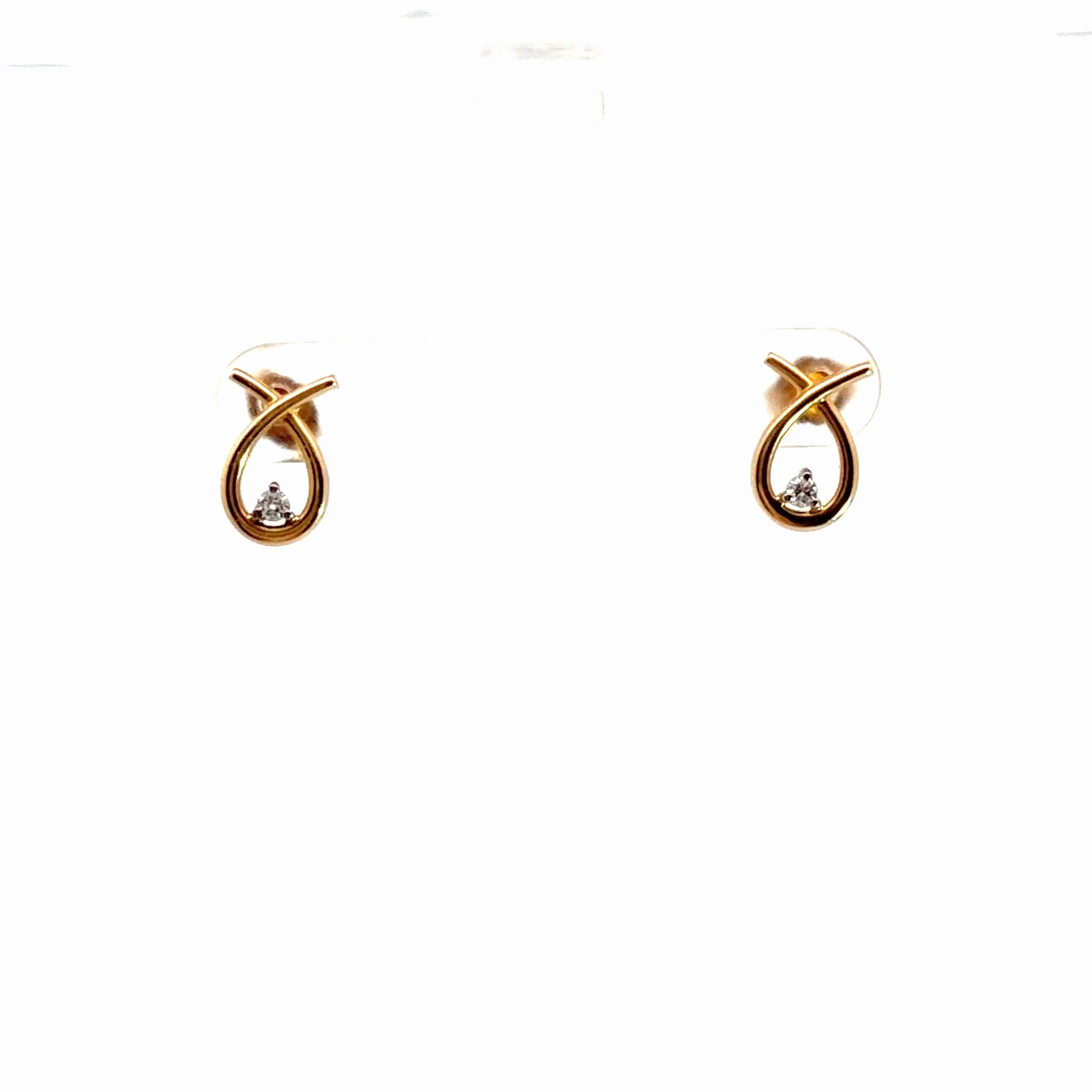 14k Yellow Gold .05ct G SI1 Round Diamond Ribbon Stud Earrings 2 gram