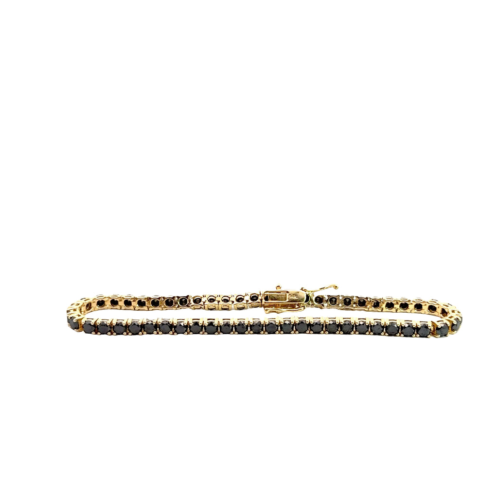14k Yellow Gold 8ct Round Black Diamond Tennis Bracelet 8"inch