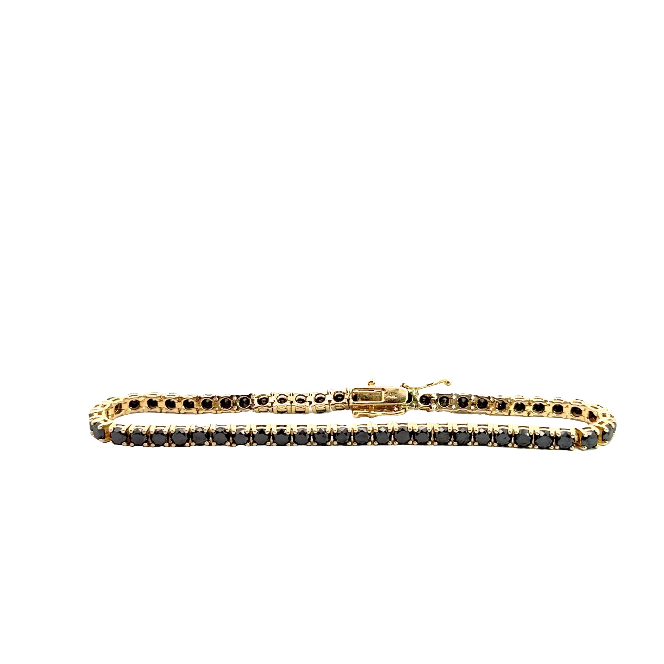 14k Yellow Gold 8ct Round Black Diamond Tennis Bracelet 8"inch