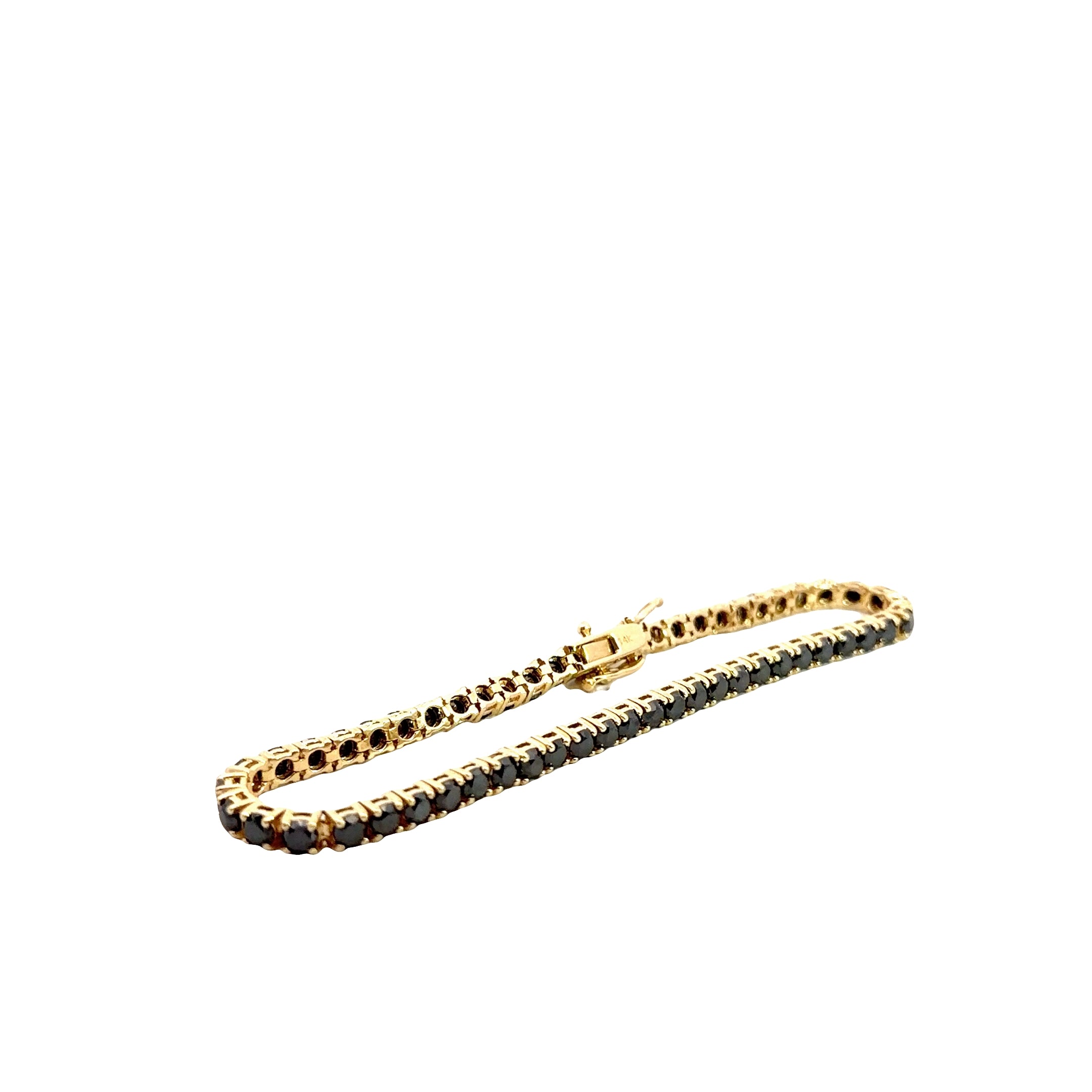 14k Yellow Gold 8ct Round Black Diamond Tennis Bracelet 8"inch
