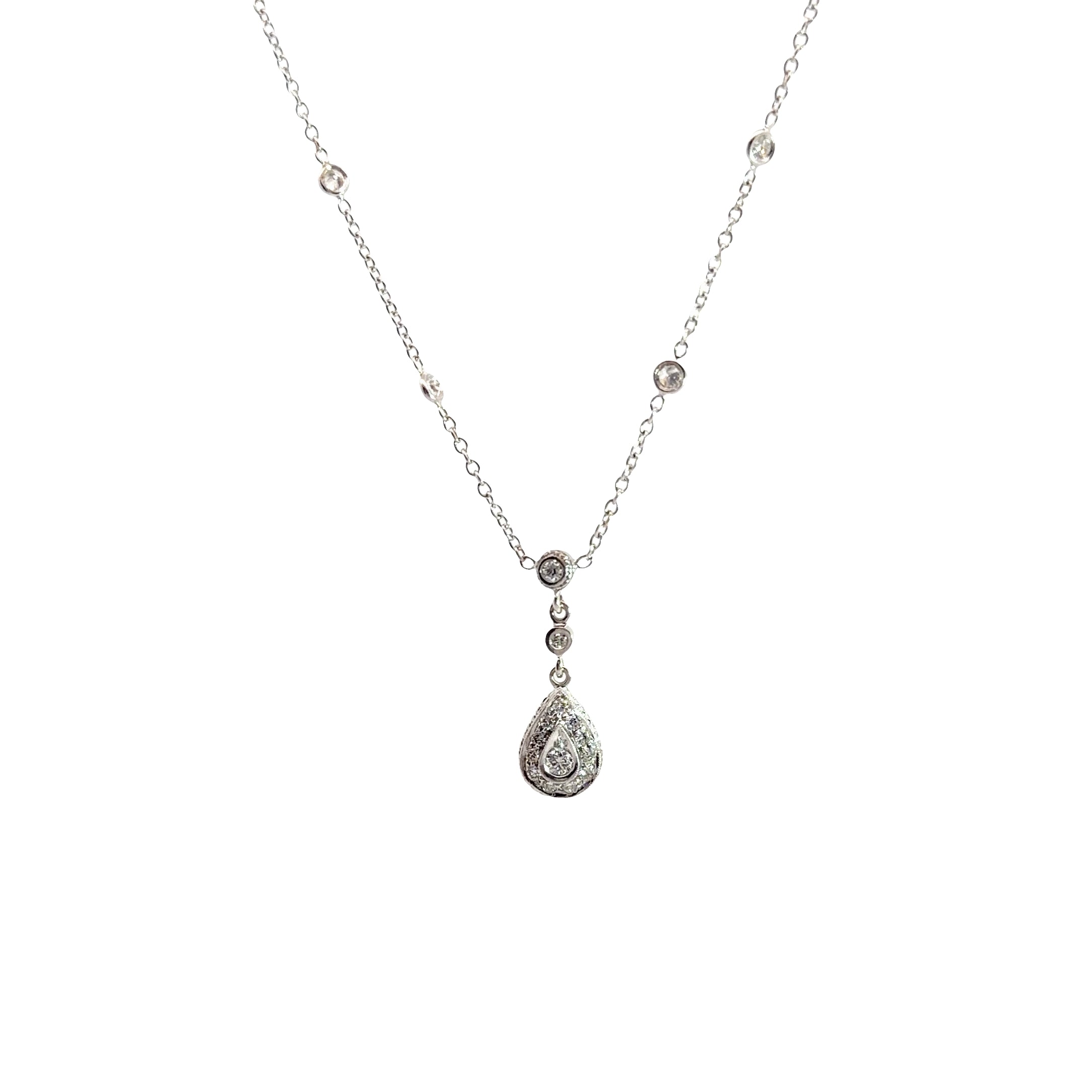 18k White Gold .50ct G VS2 Round Diamond Tear Drop Necklace