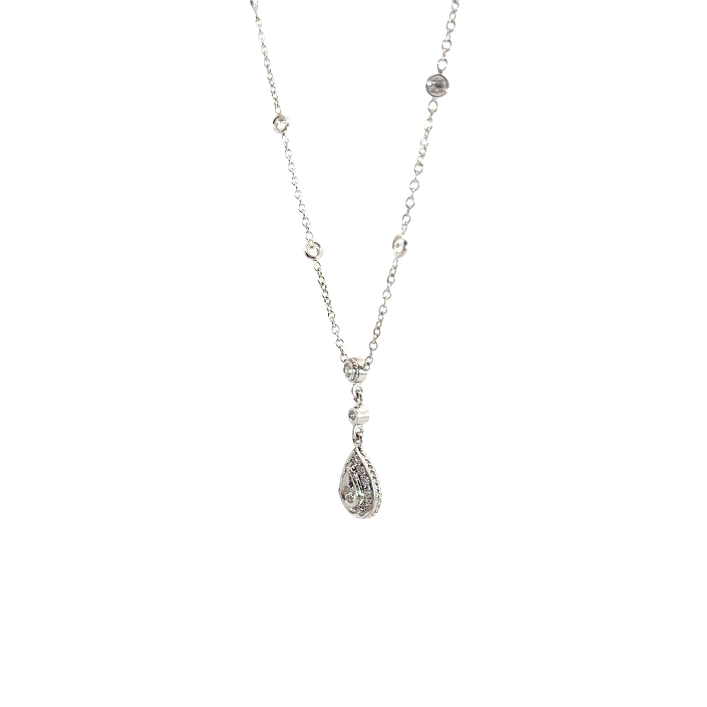 18k White Gold .50ct G VS2 Round Diamond Tear Drop Necklace