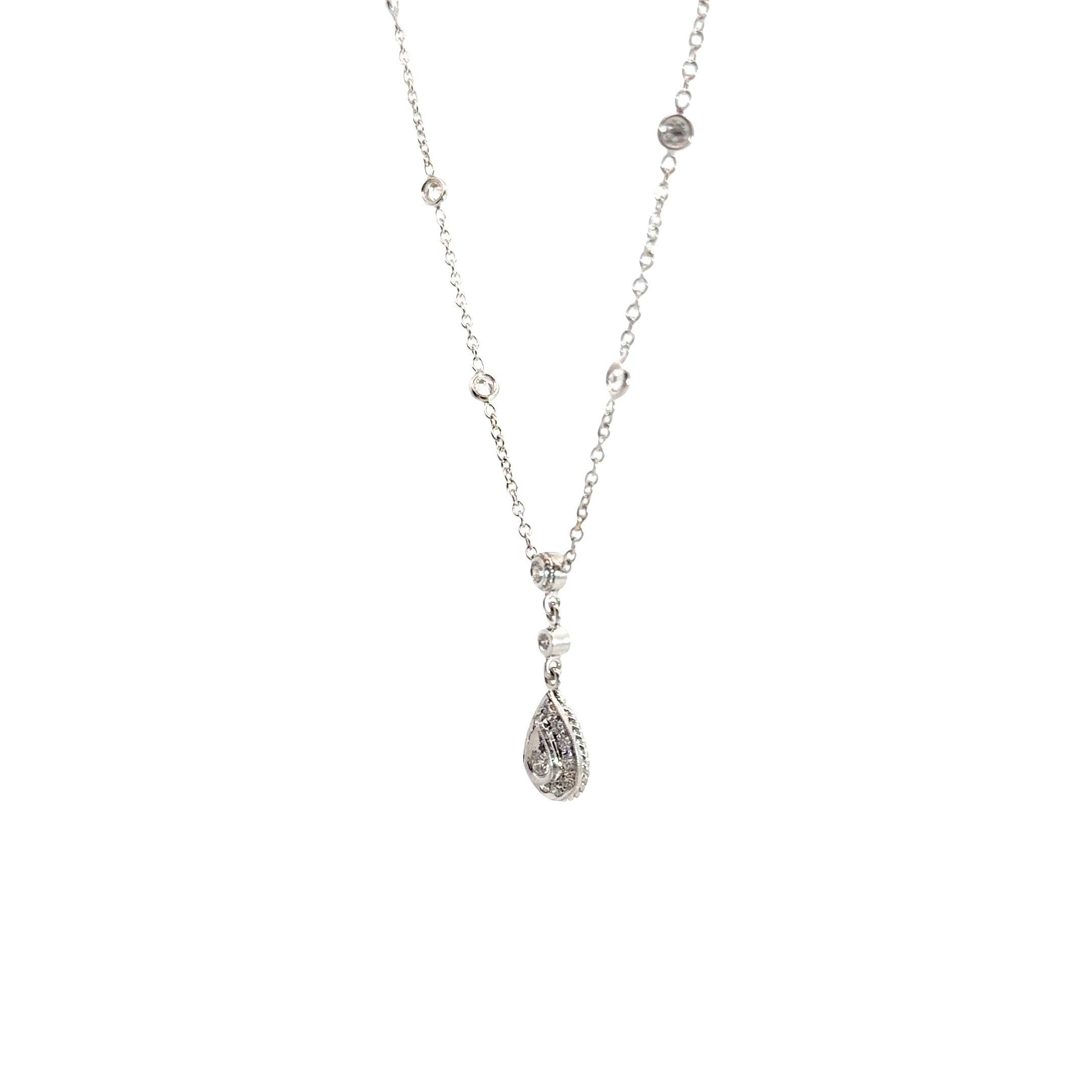 18k White Gold .50ct G VS2 Round Diamond Tear Drop Necklace