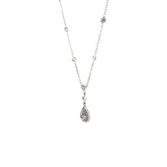 18k White Gold .50ct G VS2 Round Diamond Tear Drop Necklace