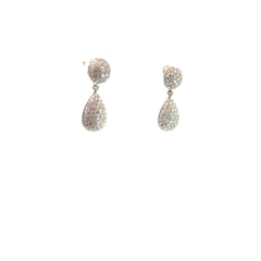 18k White Gold 2.5ct F VS2 Round Diamond Puffed Pave Domed Round and Tear Drop Earrings 9.5mm 1"in Long