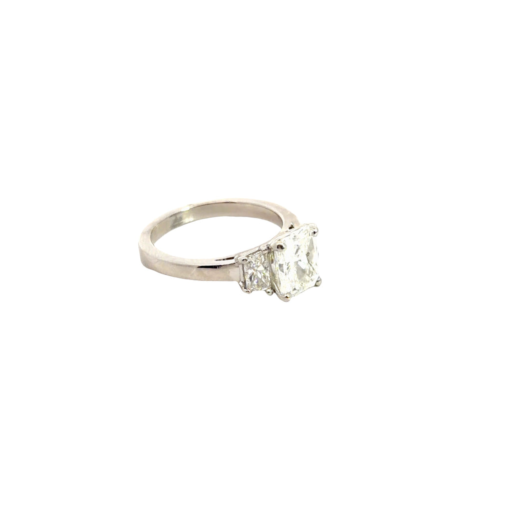 Platinum 1.52ct F SI2 Diamond Radiant/ .75ct  F SI2 (2) Trapezoid Diamond Engagement / Anniversary Ring Certified By E.G.L #2401749330