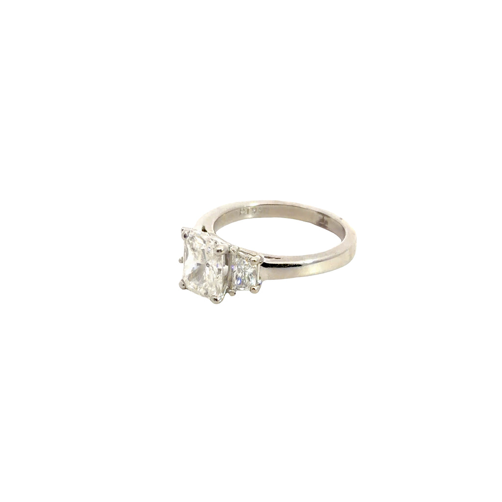 Platinum 1.52ct F SI2 Diamond Radiant/ .75ct  F SI2 (2) Trapezoid Diamond Engagement / Anniversary Ring Certified By E.G.L #2401749330