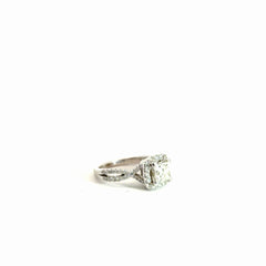 14k White Gold 1.00ct G I1 Princess Cut Center Stone/ .50ct G VS2 Round Diamond Total Weight  Engagement Ring Certified By GSI # 12618702305 Size 5.5
