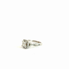 14k White Gold 1.00ct G I1 Princess Cut Center Stone/ .50ct G VS2 Round Diamond Total Weight  Engagement Ring Certified By GSI # 12618702305 Size 5.5
