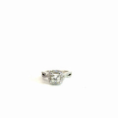 14k White Gold 1.00ct G I1 Princess Cut Center Stone/ .50ct G VS2 Round Diamond Total Weight  Engagement Ring Certified By GSI # 12618702305 Size 5.5