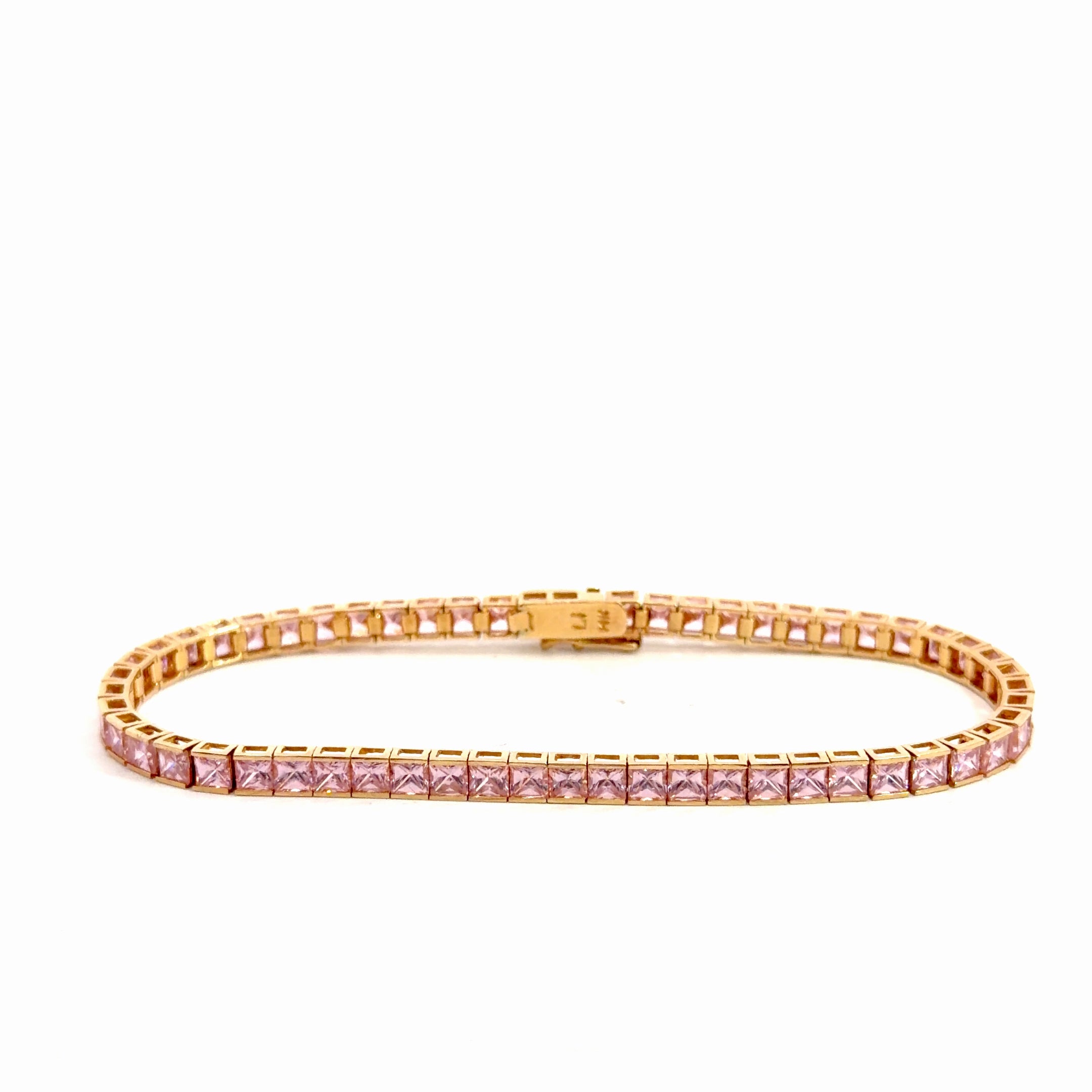 14k Rose Gold 7ct Pink Princess Cut Channel Set Bracelet
