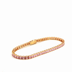 14k Rose Gold 7ct Pink Sapphire / Topaz Princess Cut Channel Set Bracelet