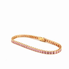 14k Rose Gold 7ct Pink Sapphire / Topaz Princess Cut Channel Set Bracelet
