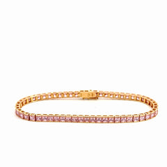 14k Rose Gold 7ct Pink Sapphire / Topaz Princess Cut Channel Set Bracelet