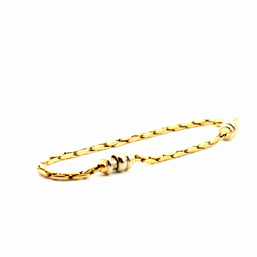 18k Two-Tone Hand Polished Men Link with Beaded Bracelet  8"inch