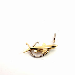 18k Two Tone Hook / Shark with (1) .03ct Round Diamond in the Eye Pendant