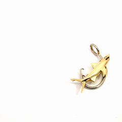 18k Two Tone Hook / Shark with (1) .03ct Round Diamond in the Eye Pendant