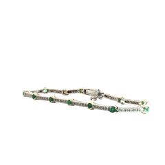 14k Two Tone 1.15ct Round Emerald in a 1/2 Bezel setting with 1.00ct G SI1 Round Diamond Bar Bracelet  11.7 gram 7 1/4
