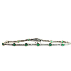 14k Two Tone 1.15ct Round Emerald in a 1/2 Bezel setting with 1.00ct G SI1 Round Diamond Bar Bracelet  11.7 gram 7 1/4