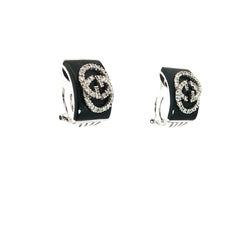14k White Gold .25ct G SI1 Round Diamond Gucci Onyx Clip on Earrings
