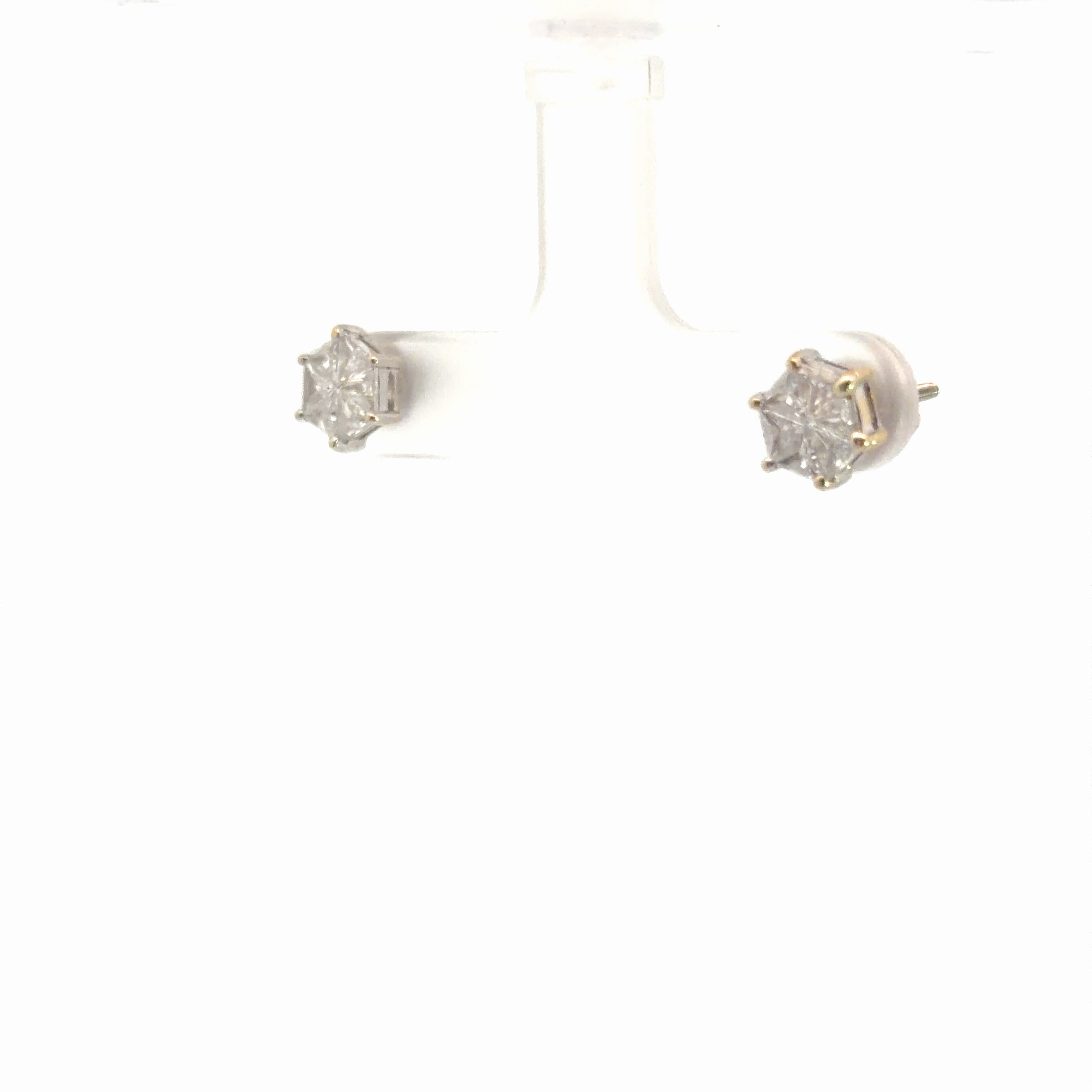 14k White Gold 1.00ct G VS2 Invisible Trillion Diamond Cluster Stud Earrings