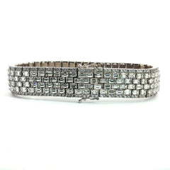 14k White Gold 30ct H VS2 Emerald Cut/ 2.60ct F VS2 Round Diamond Bracelet 1.5mm Wide 81.2 gram 7 1/2 Long