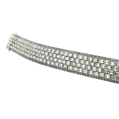 14k White Gold 30ct H VS2 Emerald Cut/ 2.60ct F VS2 Round Diamond Bracelet 1.5mm Wide 81.2 gram 7 1/2 Long