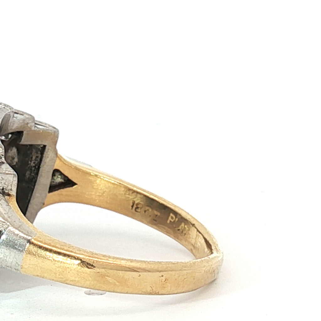 Bold Art Deco 1920's Platinum Top and 18k Yellow Gold Bomb Ring Set With Graduated 1.60-1.90 Carats of G VS2 Old European Cut Diamonds