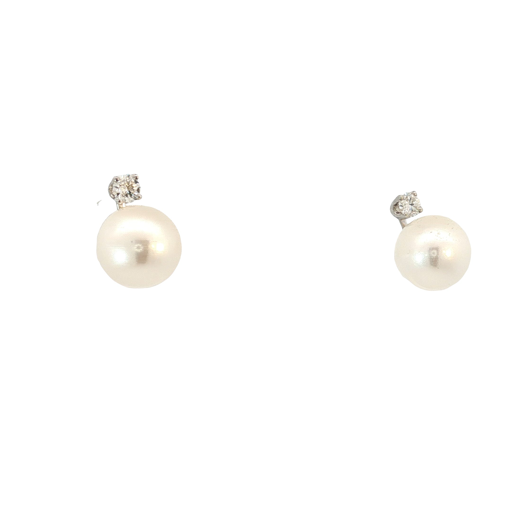 14k White Gold  Earrings With South Sea Pearls Measuring  9mm Along with .20cts of E VS2 Round Diamond South Sea Pearl 9mm Stud Earrings