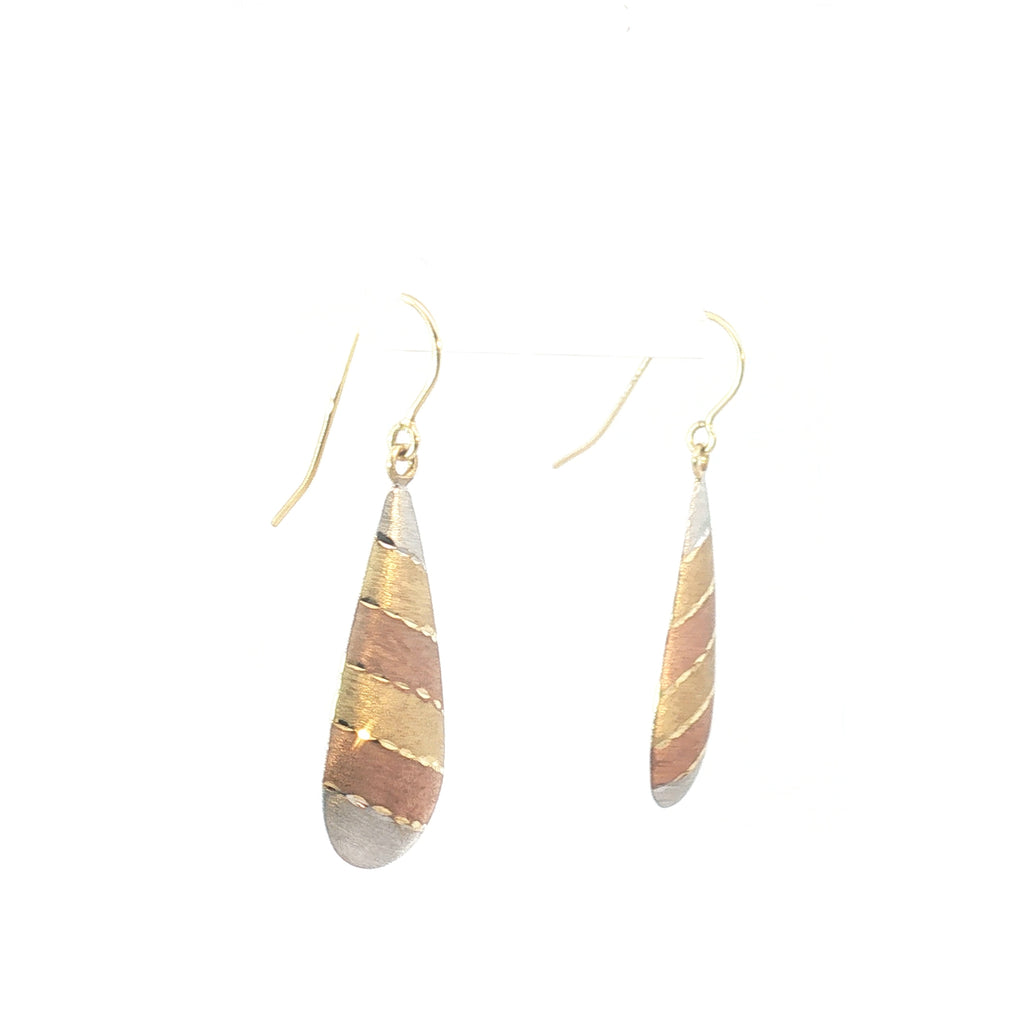 10k Tri-Color Dangle Earrings 1.6 gram 1"inch