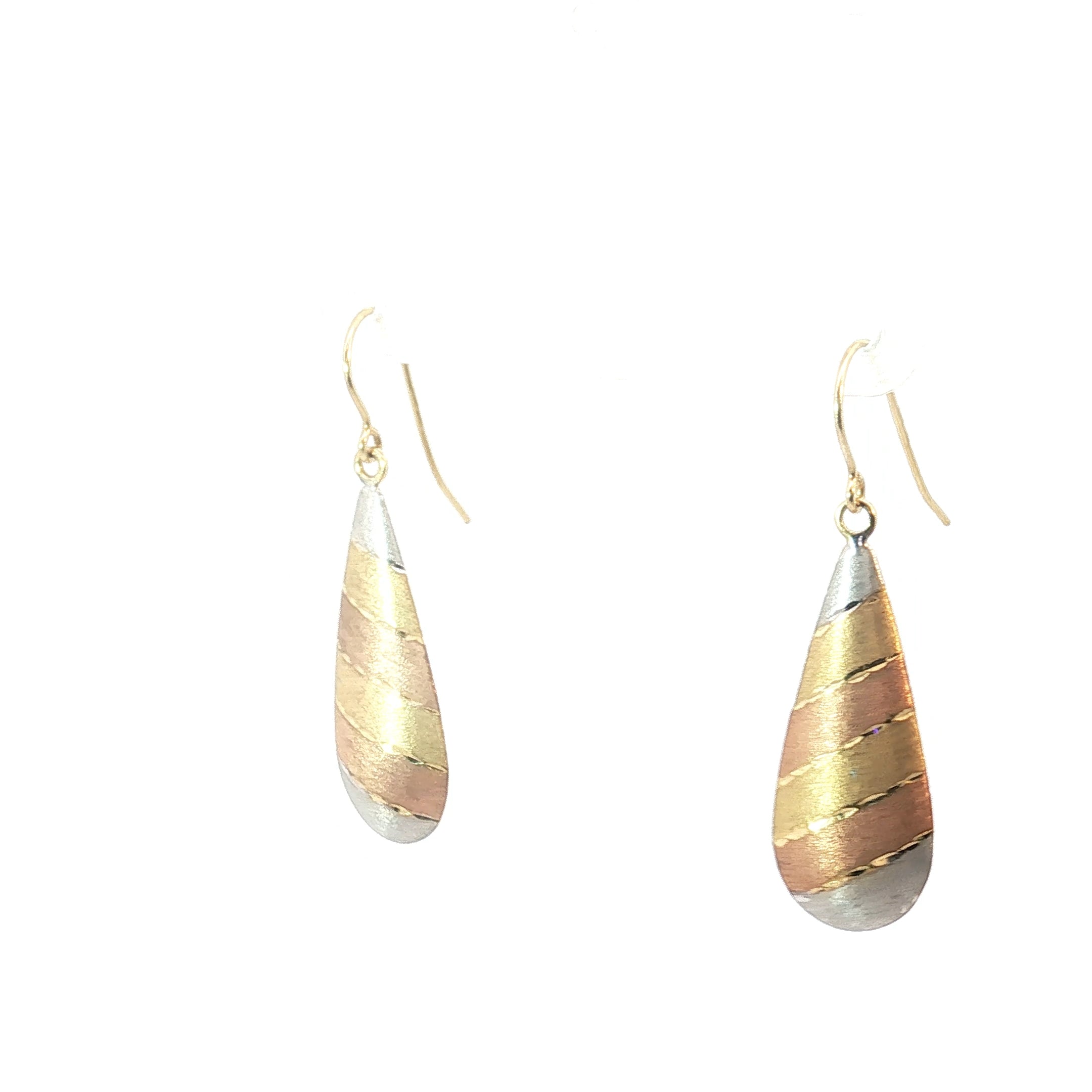 10k Tri-Color Dangle Earrings 1.6 gram 1"inch