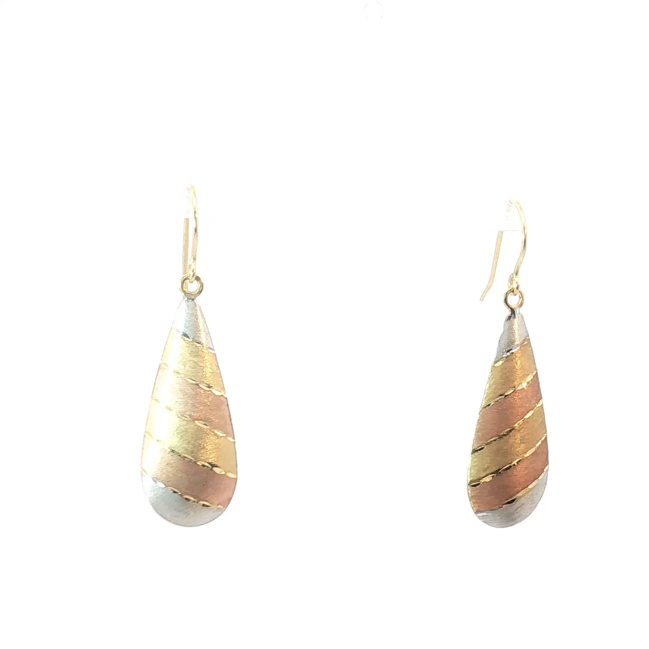 10k Tri-Color Dangle Earrings 1.6 gram 1"inch