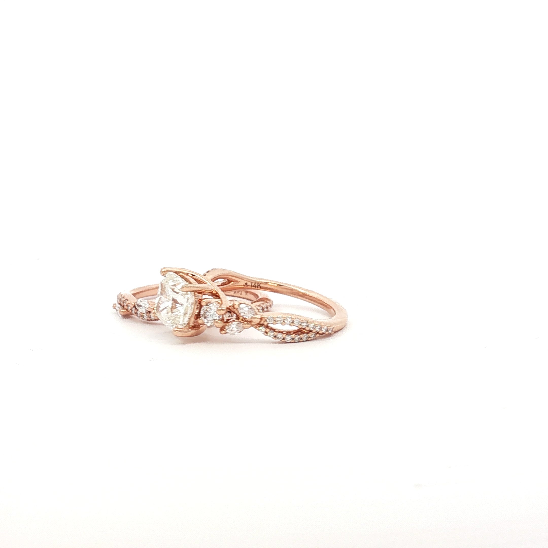 14k Rose Gold 2.02ct J SI2 Cushion Diamond Engagement / 1.25ct  G VS2 Marquise and Round Diamond Total Diamond Weight Twisted Band  Matching Engagement  and Wedding Band Certified By GIA # 6505955884