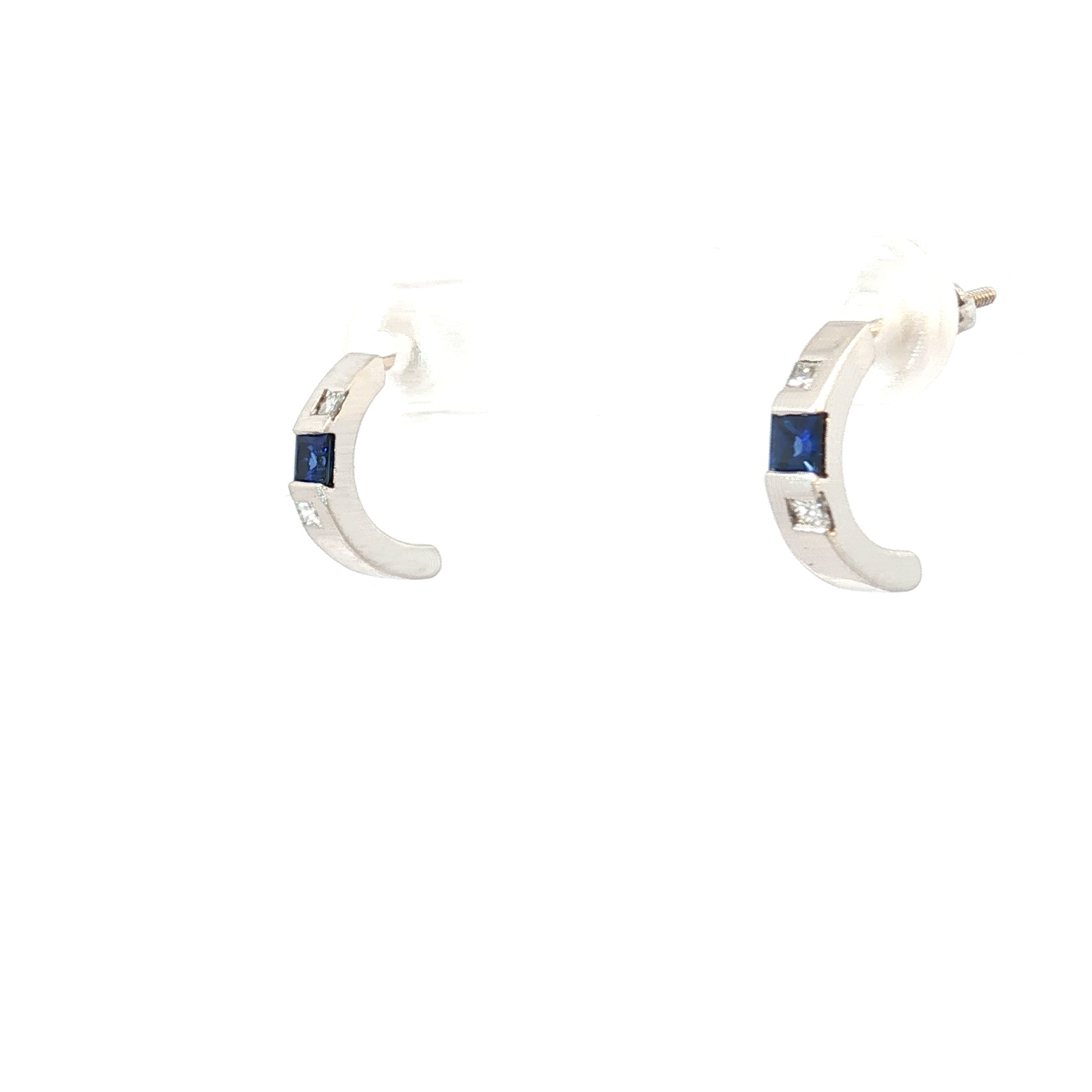 Platinum .25ct Princess Cut Blue Sapphire/ .12ct G VS2 Princess Cut Diamond Huggies Earrings