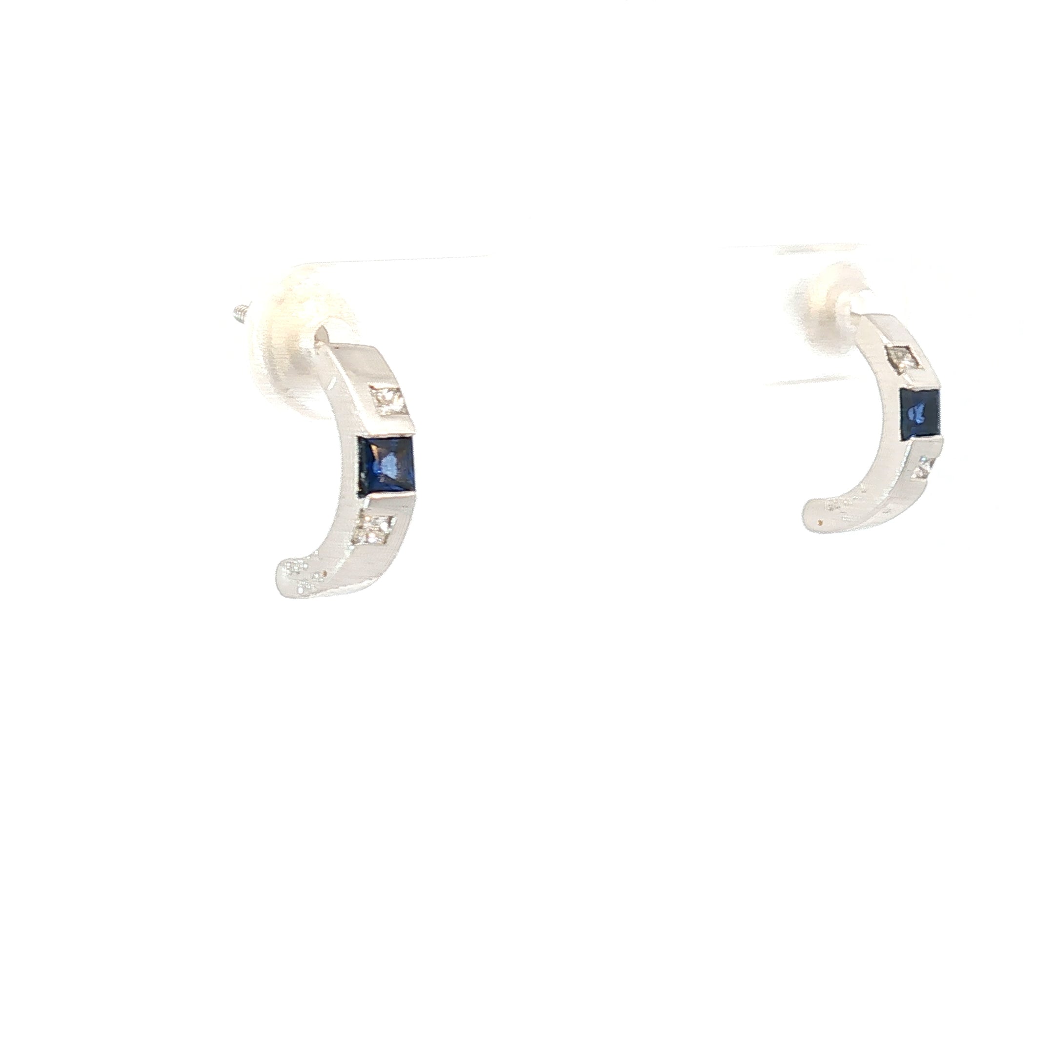 Platinum .25ct Princess Cut Blue Sapphire/ .12ct G VS2 Princess Cut Diamond Huggies Earrings