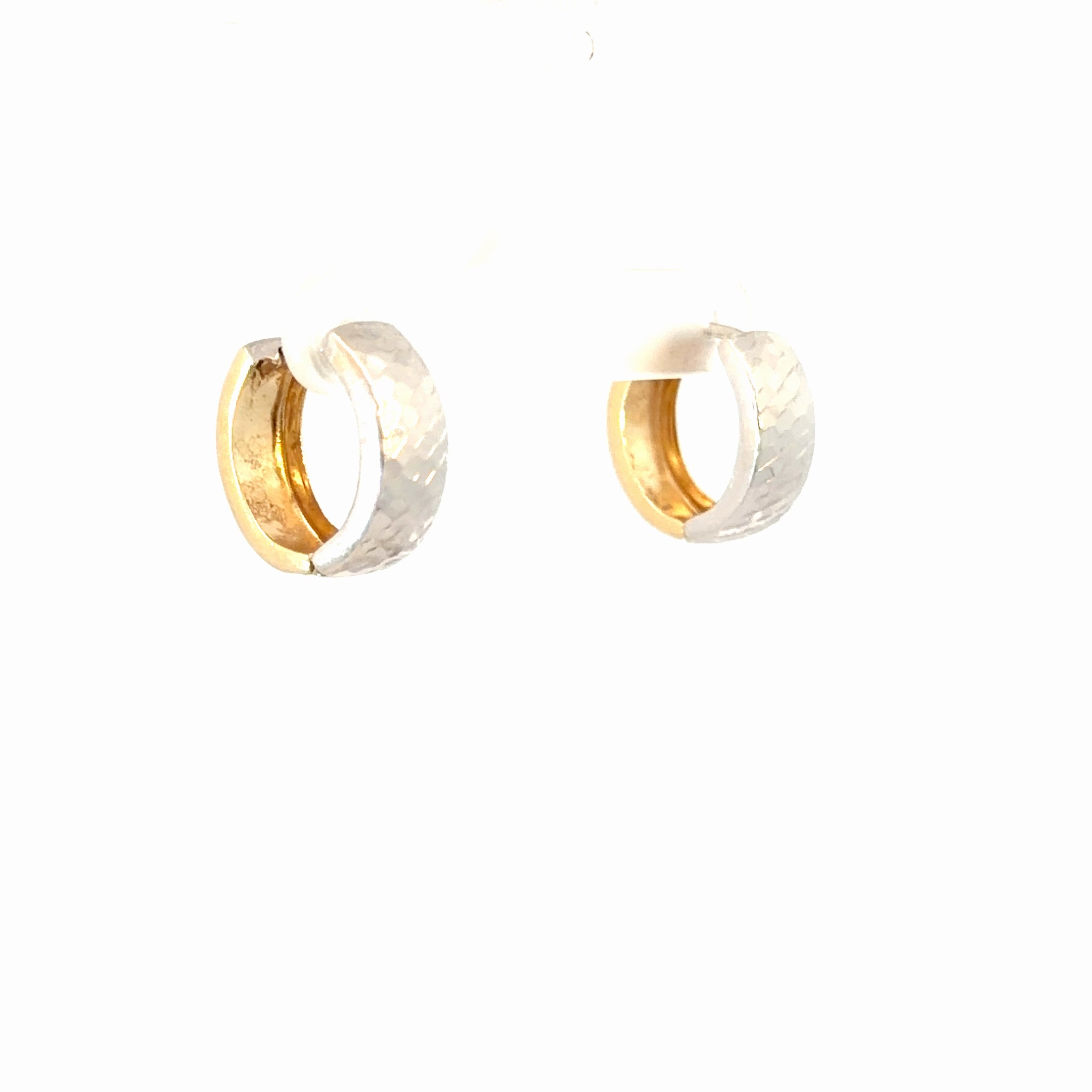 14k Two Toned Diamond Cut Huggies Earrings 2.9 gram