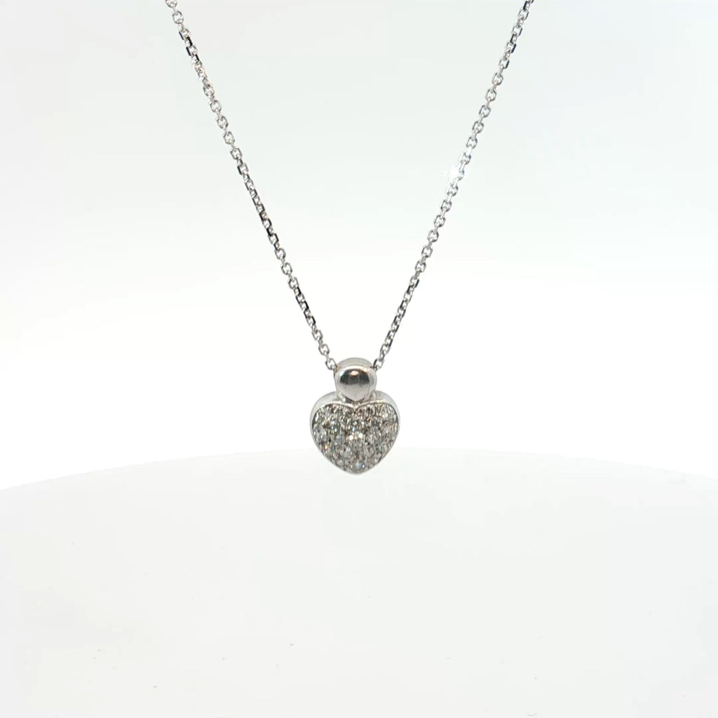18k White Gold .50ct G VS2 Round Diamond Pave Heart Necklace 16"in