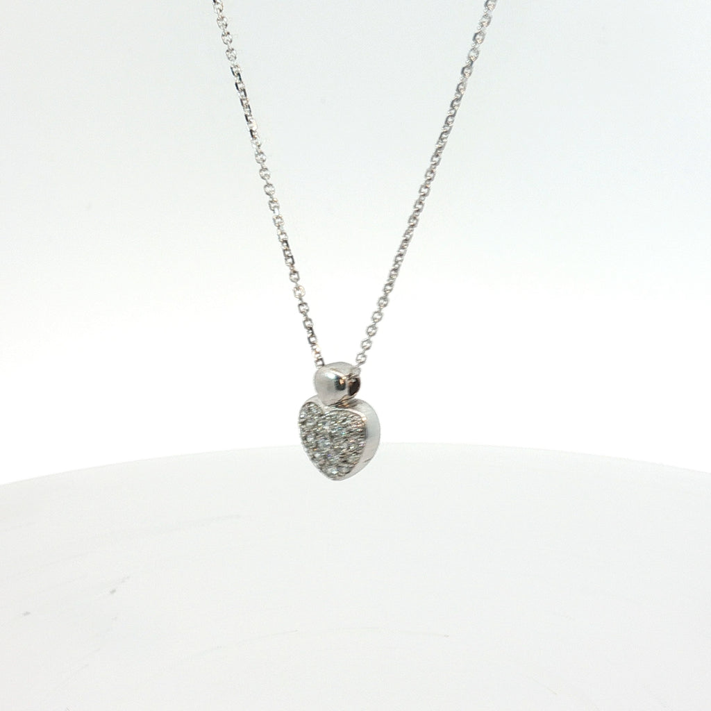 18k White Gold .50ct G VS2 Round Diamond Pave Heart Necklace 16"in