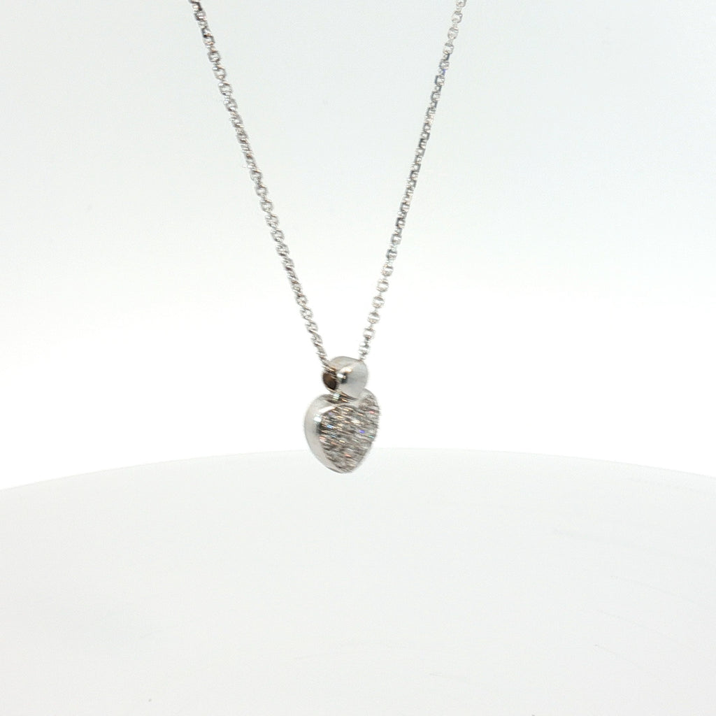 18k White Gold .50ct G VS2 Round Diamond Pave Heart Necklace 16"in