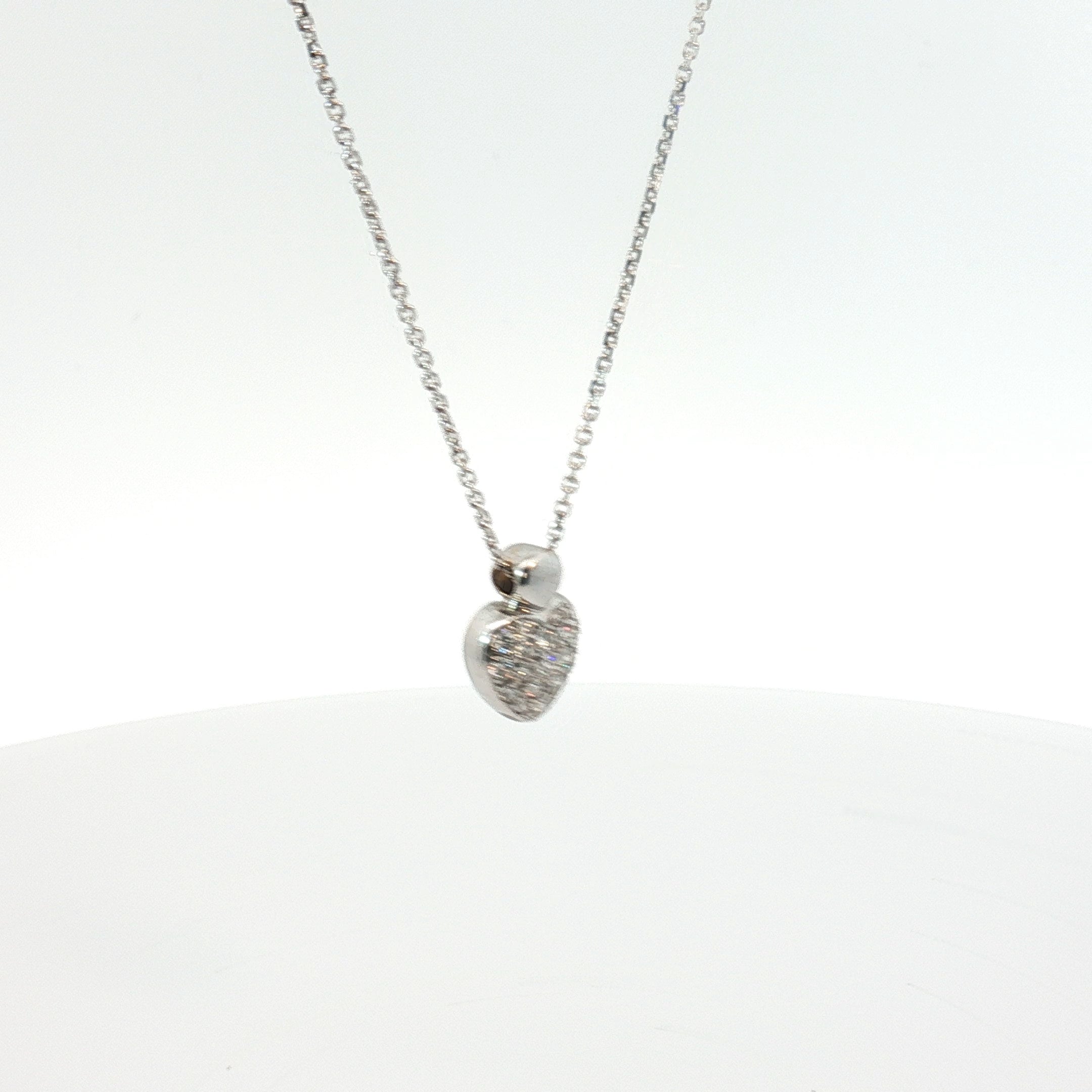 18k White Gold .50ct G VS2 Round Diamond Pave Heart Necklace 16"in