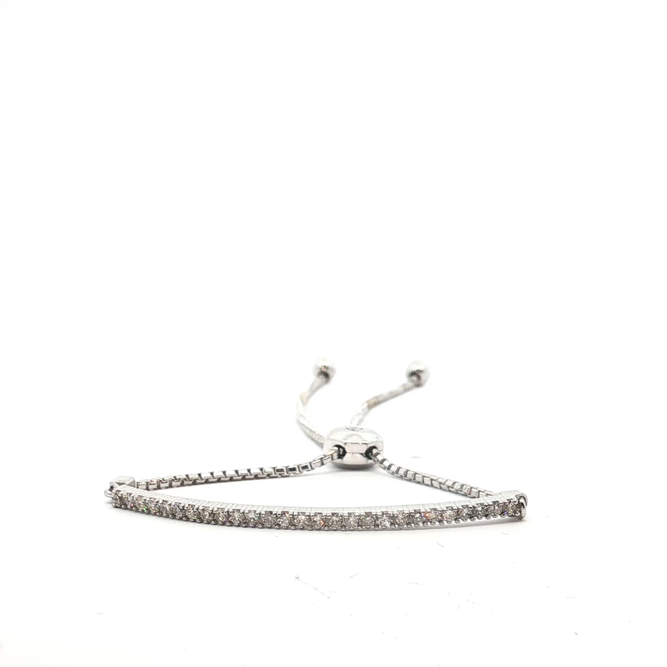 14k White Gold .35ct G VS2 Round Diamond Bar Bolo Bracelet