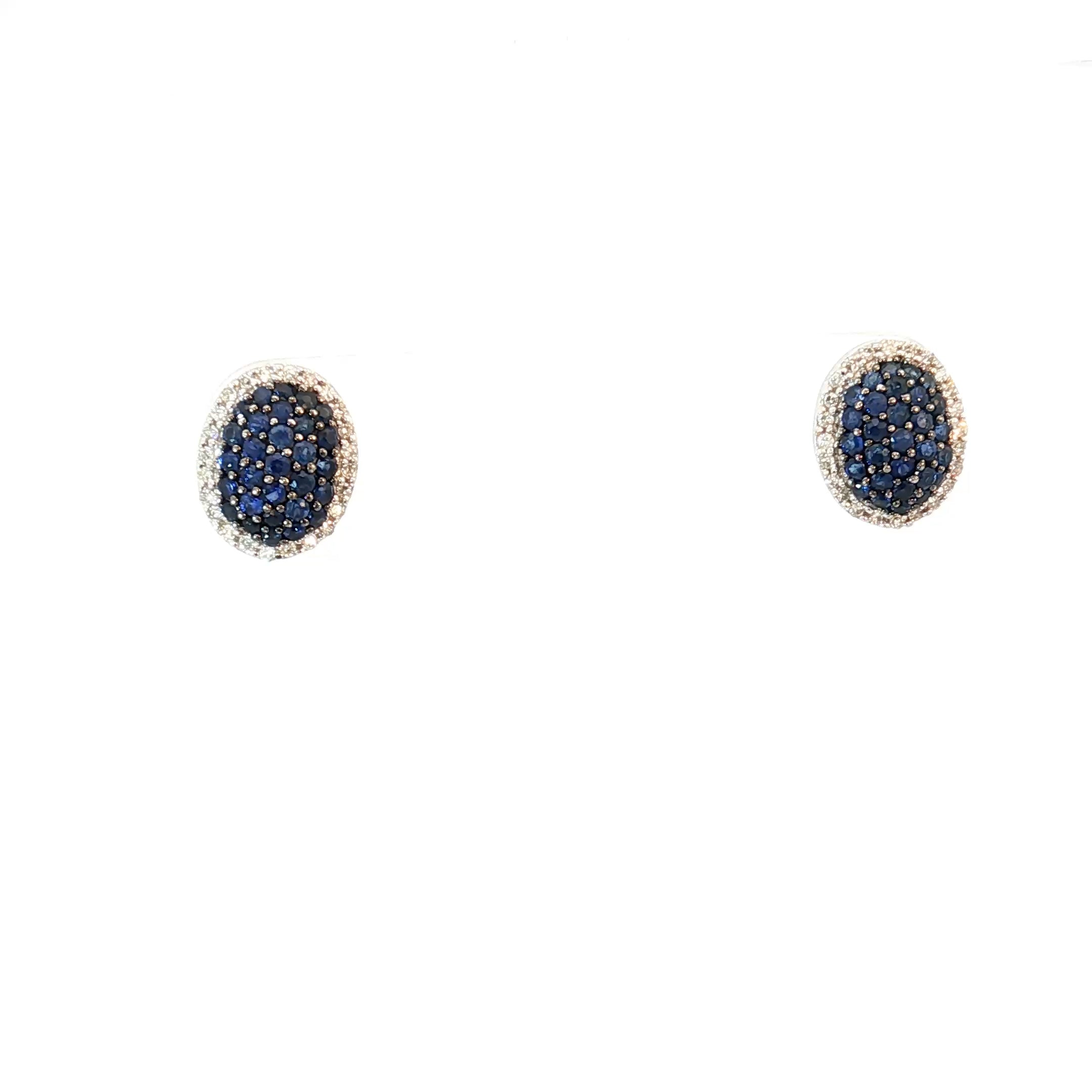 14k White Gold 1.50ct Round G SI1 Diamond and Blue Sapphire Total Weight Stud Earrings
