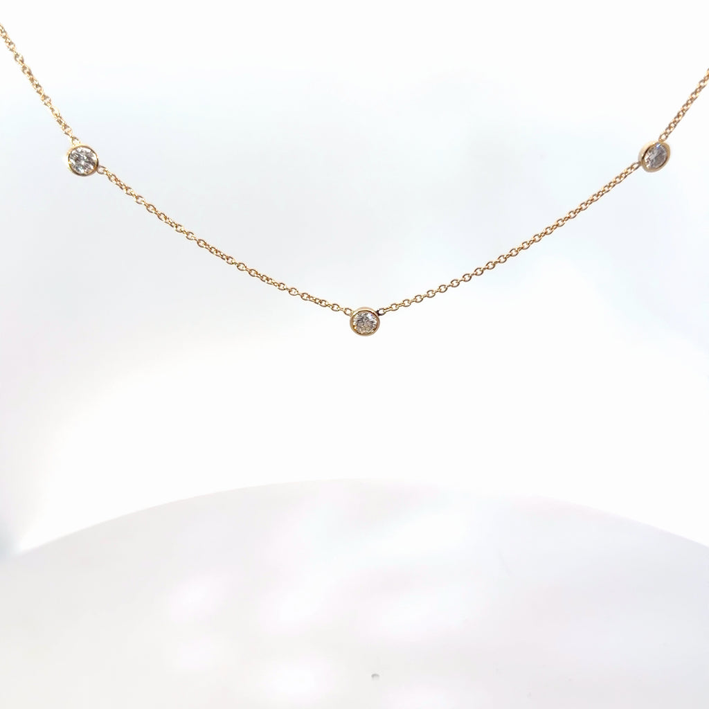 14k Yellow Gold 1.00ct F VS2 Round Diamond (3) Diamond By Yard Necklace