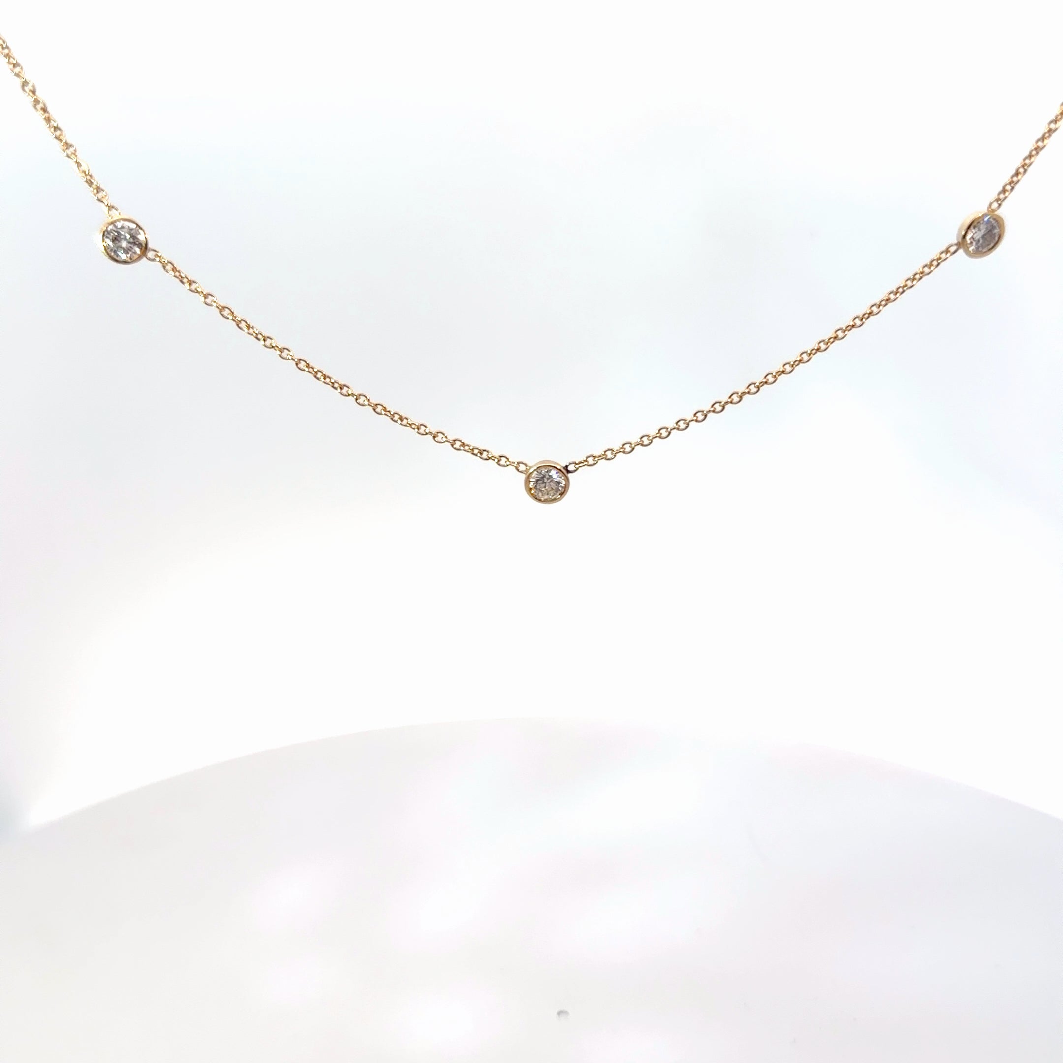 14k Yellow Gold 1.00ct F VS2 Round Diamond (3) Diamond By Yard Necklace