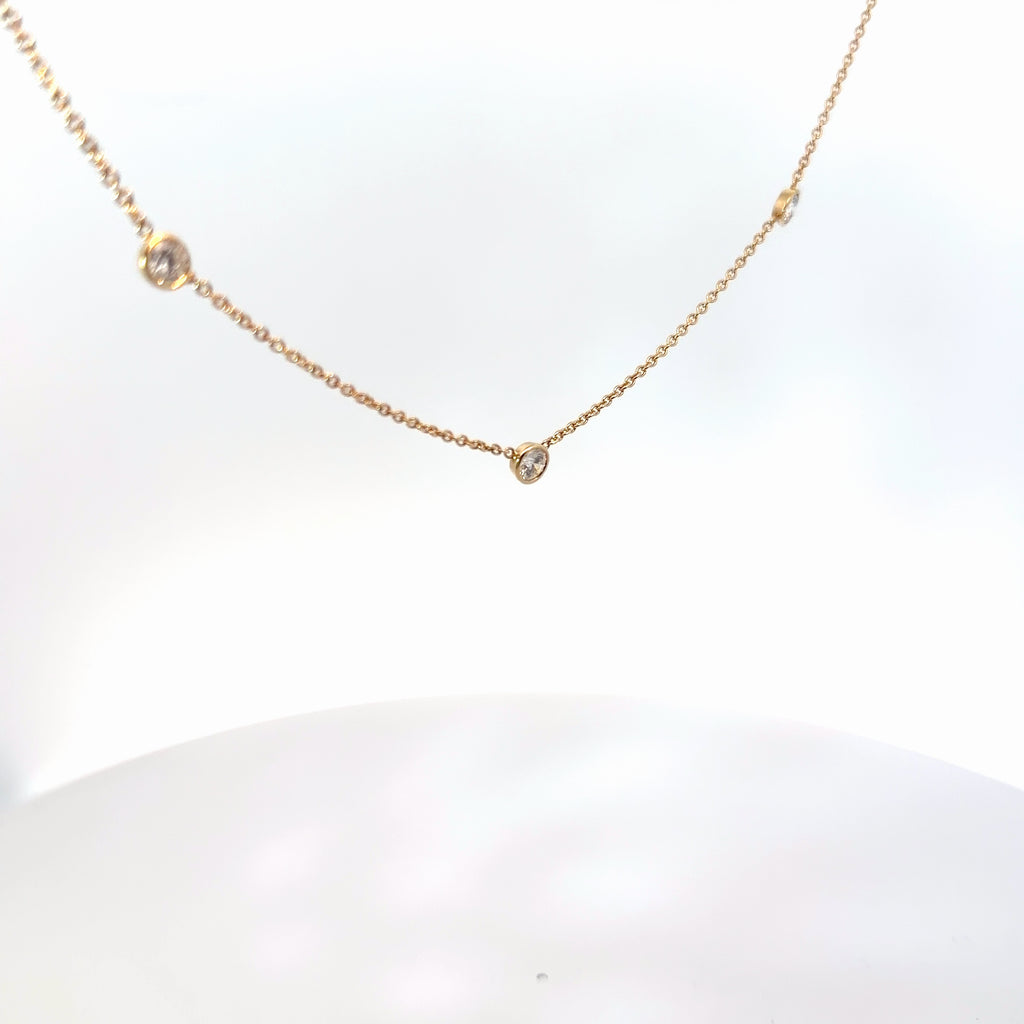 14k Yellow Gold 1.00ct F VS2 Round Diamond (3) Diamond By Yard Necklace
